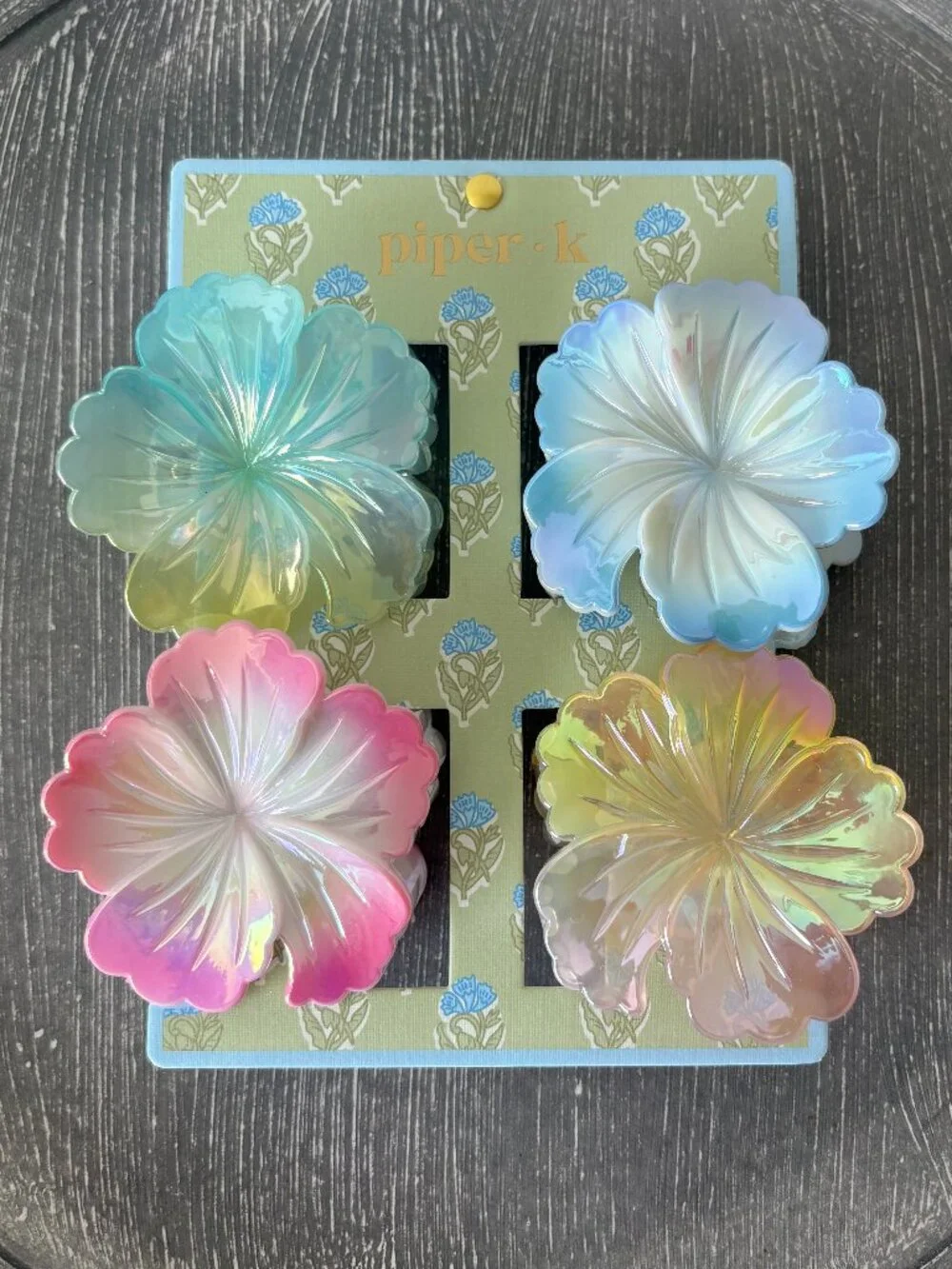 NWT - Piper K - Set of 4 - Iridescent Plumeria Hair Claw Clips